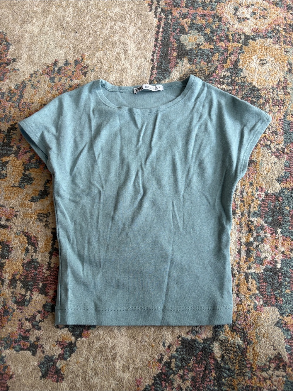 Zara Teal Cap Sleeve Knit Top